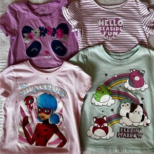 Girls Cartoon Graphic Tee Bundle - Pastel Pink, Lavender, Mint